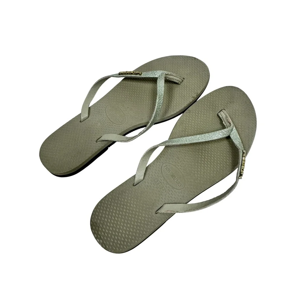 Havaianas Slim Glitter Sand Grey Metallic Flip Flop Sandals Kids Size 3/4Y